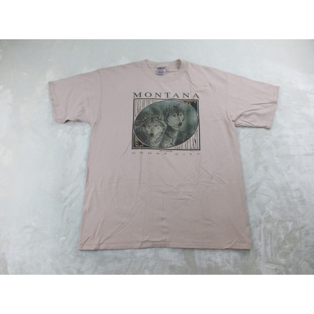 VINTAGE Oneita Shirt Mens Extra Large Brown Montana Cooke City Wolves 1995*